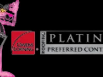 Owen’s Corning ‘Platinum Preferred Contractor’ logo featuring the pink panther.