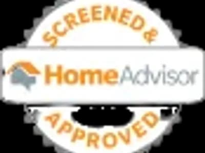 Home Advisor badge with the text “SCREENED & APPROVED” on a circle with orange lettering.
