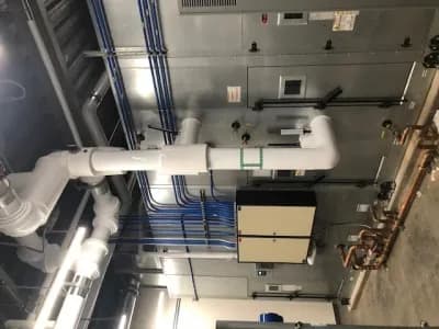 Commercial HVAC mechanical room with installed controls