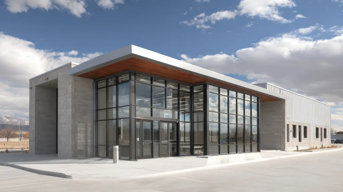 Modern commercial building in Utah designed for low voltage systems and secure facility operations