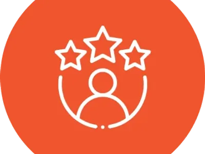 Person with three stars on orange background.